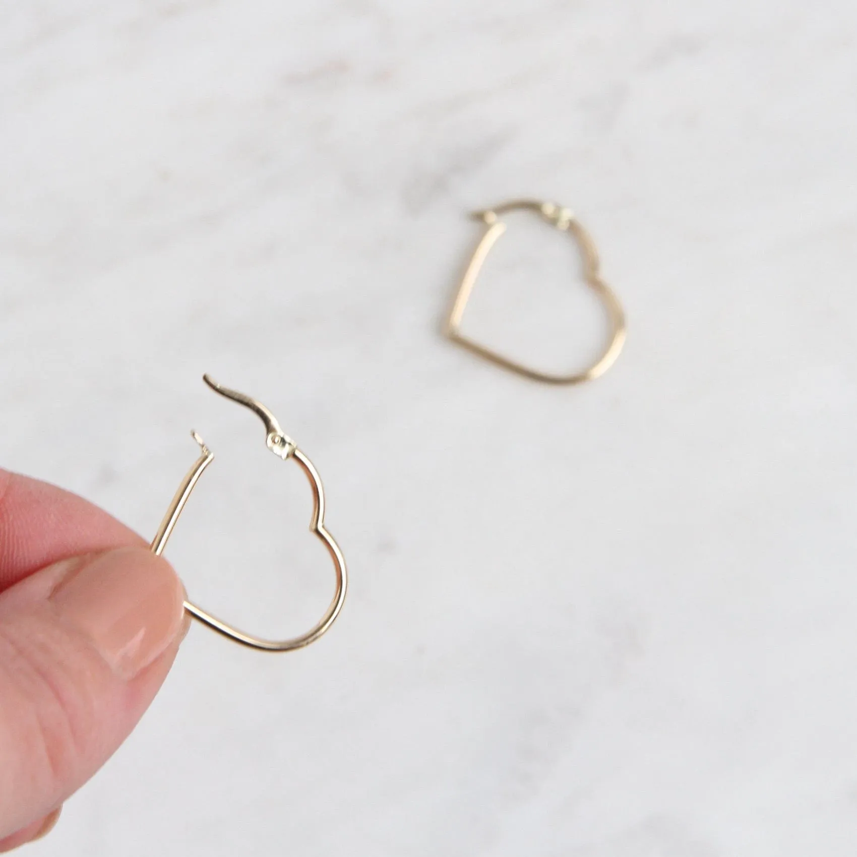 14k Gold Heart Hoops