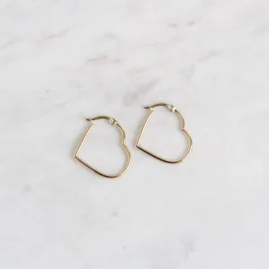 14k Gold Heart Hoops