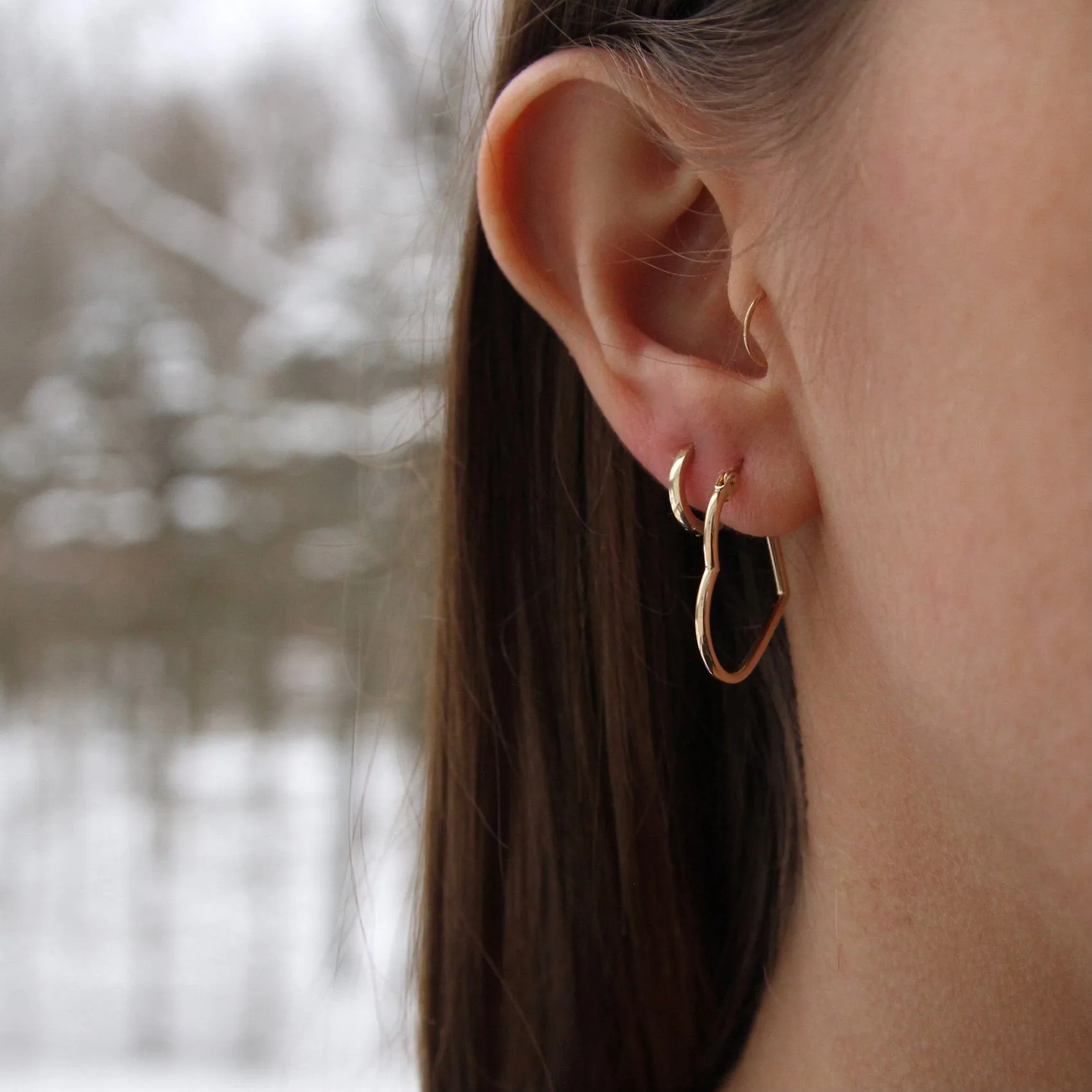 14k Gold Heart Hoops