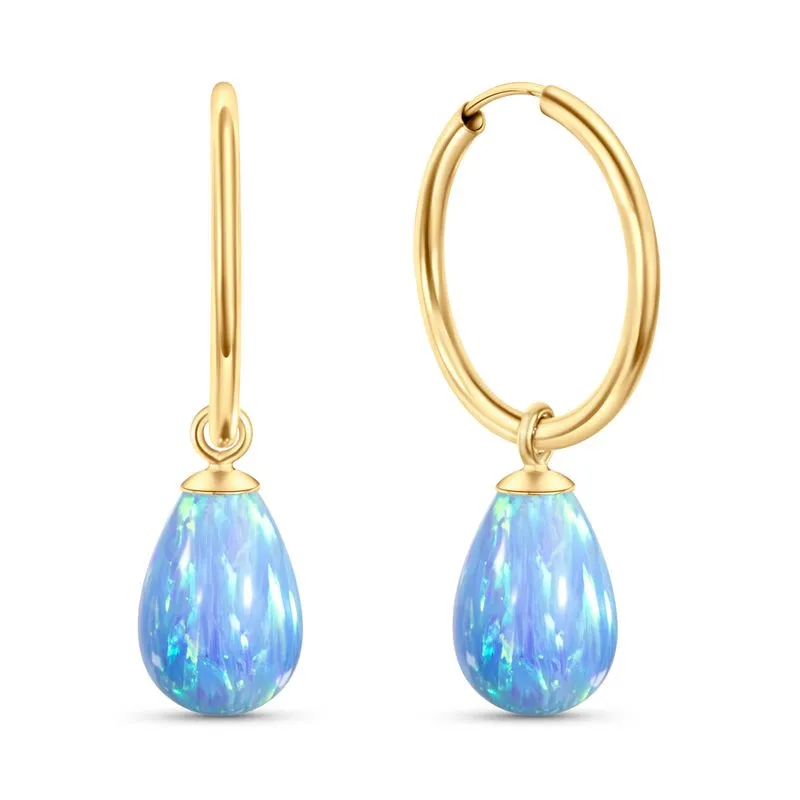 14K Gold Hoop Earrings With Gemstone 18mm