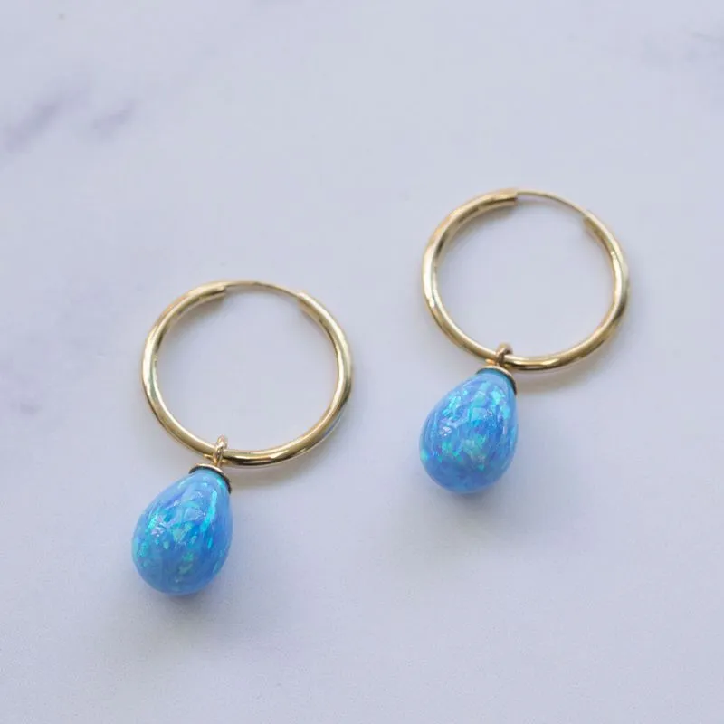 14K Gold Hoop Earrings With Gemstone 18mm