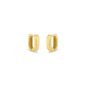 14k Gold Thick Small Oval Hinge Huggie Hoops