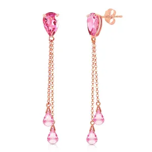 14K Solid Rose Gold Chandelier Pink Topaz Earrings