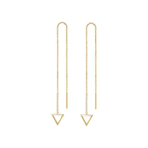 14K Yellow Gold Threader Earrings with Triangle Shape 0.066 CTTW White Diamonds Dainty Long Drop Earrings