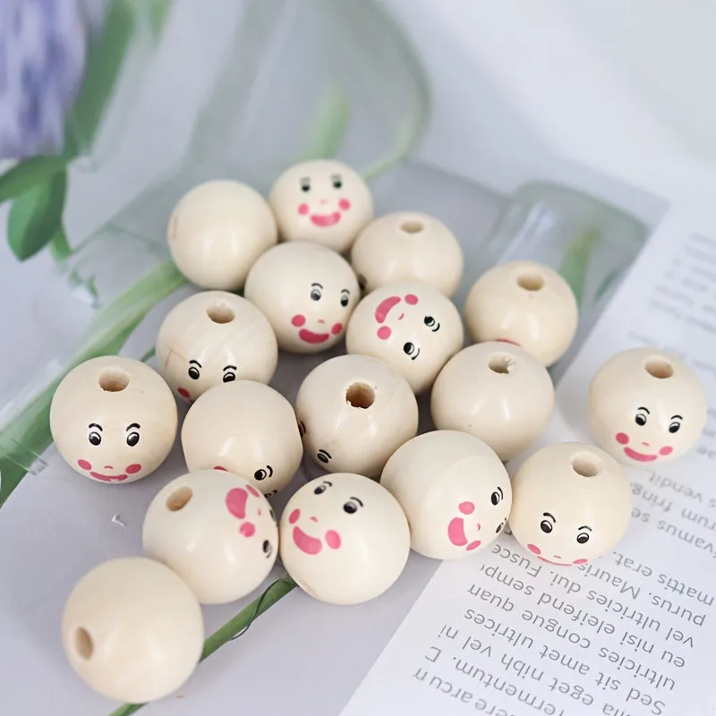 15 Smiling Doll Head Wooden Beads for Jewelry Making