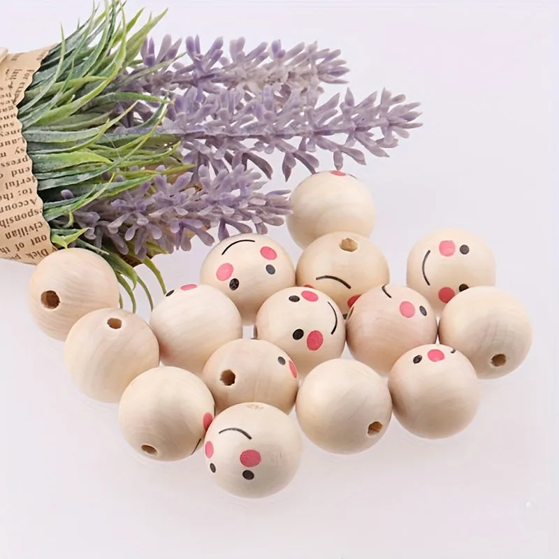 15 Smiling Doll Head Wooden Beads for Jewelry Making