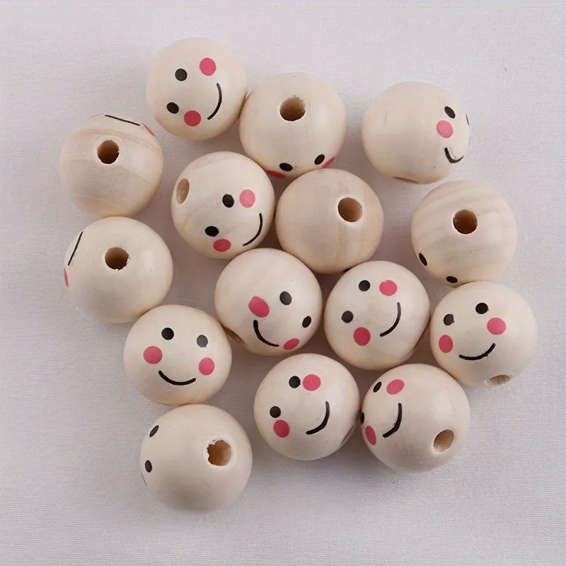 15 Smiling Doll Head Wooden Beads for Jewelry Making