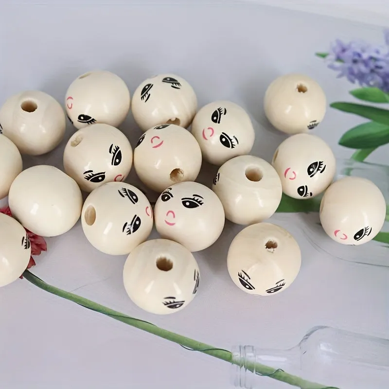 15 Smiling Doll Head Wooden Beads for Jewelry Making