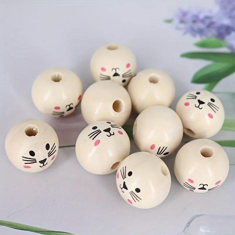 15 Smiling Doll Head Wooden Beads for Jewelry Making