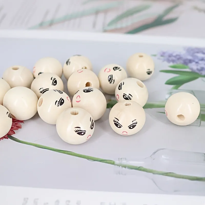 15 Smiling Doll Head Wooden Beads for Jewelry Making