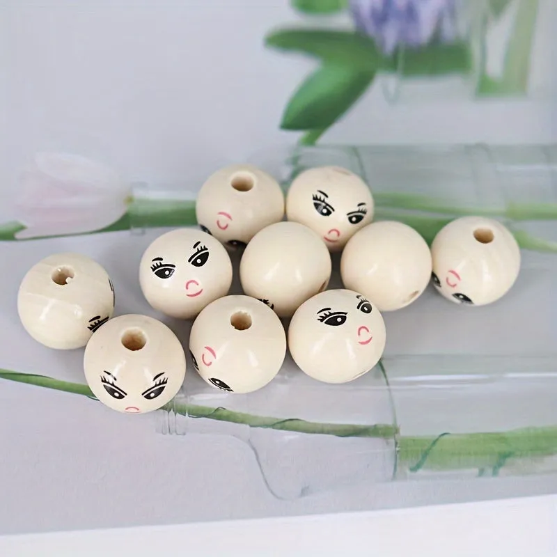 15 Smiling Doll Head Wooden Beads for Jewelry Making