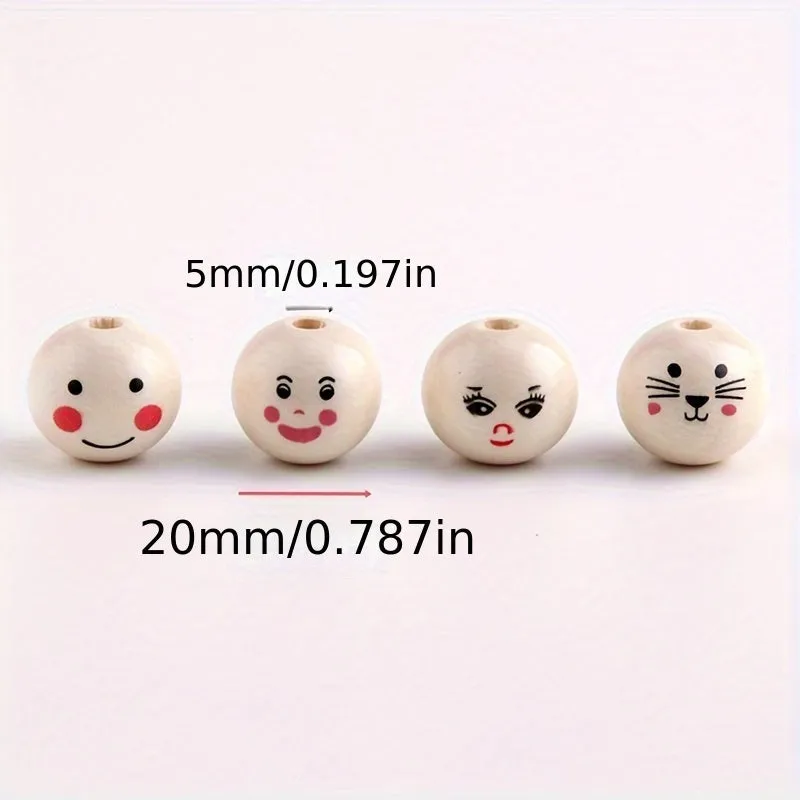 15 Smiling Doll Head Wooden Beads for Jewelry Making