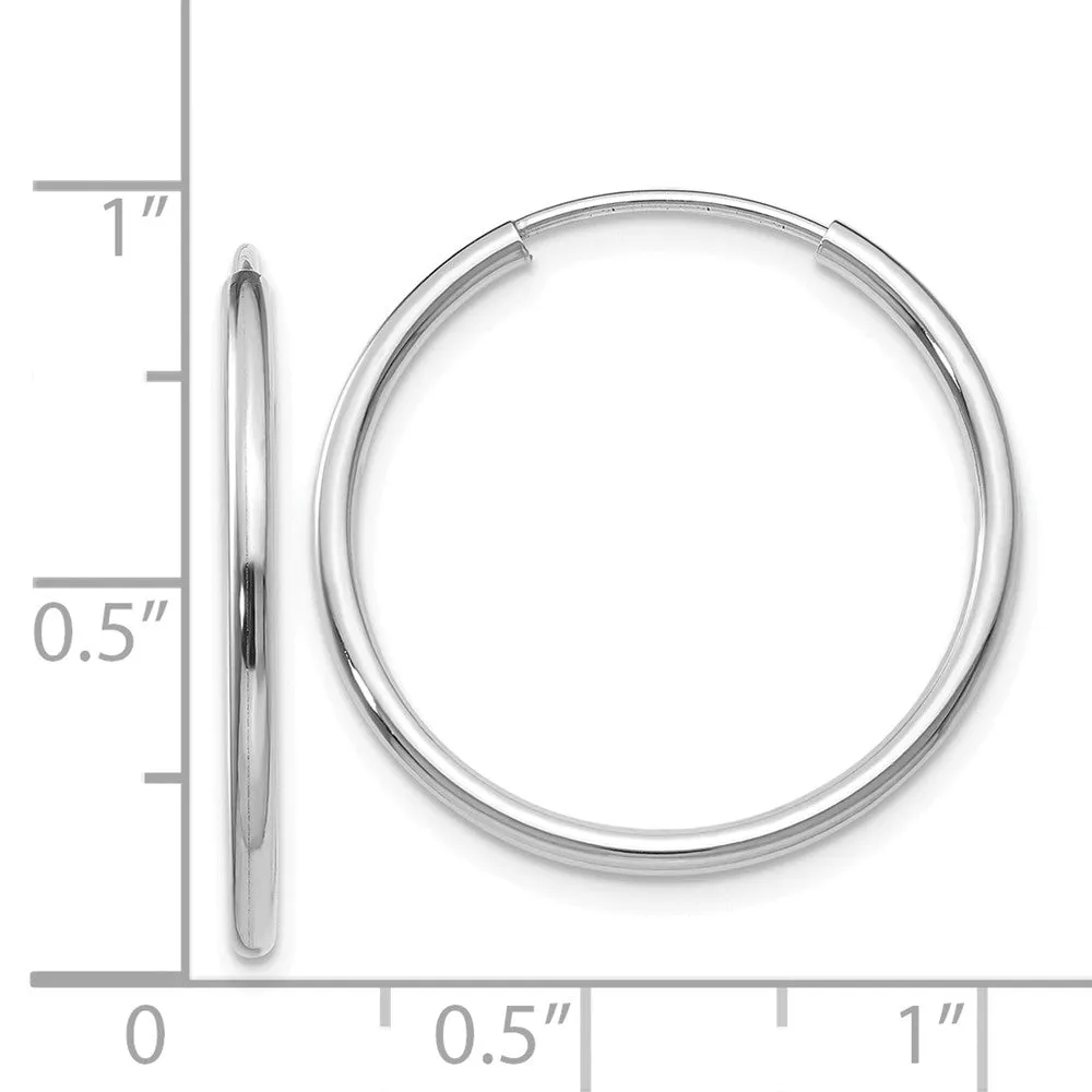 1.5mm, 14k White Gold Endless Hoop Earrings, 22mm (7/8 Inch)