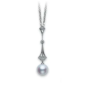 18ct White Gold Akoya Pearl & Diamond Vintage Pendant