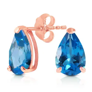 3.15 Carat 14K Solid Rose Gold Stud Earrings Natural Blue Topaz