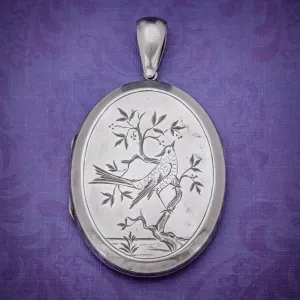 Antique Victorian Silver Swallow Locket Circa 1860