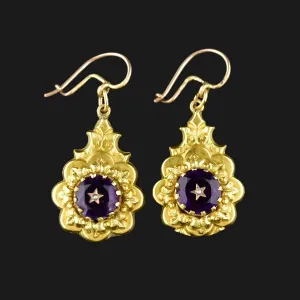 Antique Victorian Star Amethyst Pinchbeck Earrings