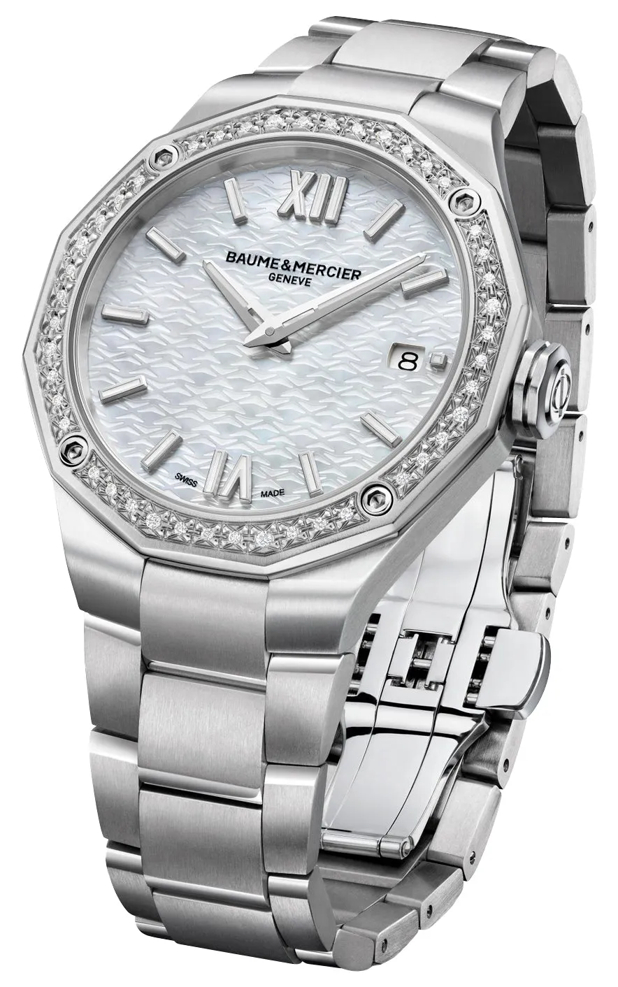 Baume & Mercier Riviera Stainless Steel Mother-of-Pearl Dial Diamonds Date Quartz Womens Watch M0A10662