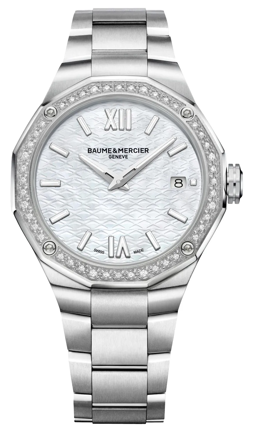 Baume & Mercier Riviera Stainless Steel Mother-of-Pearl Dial Diamonds Date Quartz Womens Watch M0A10662