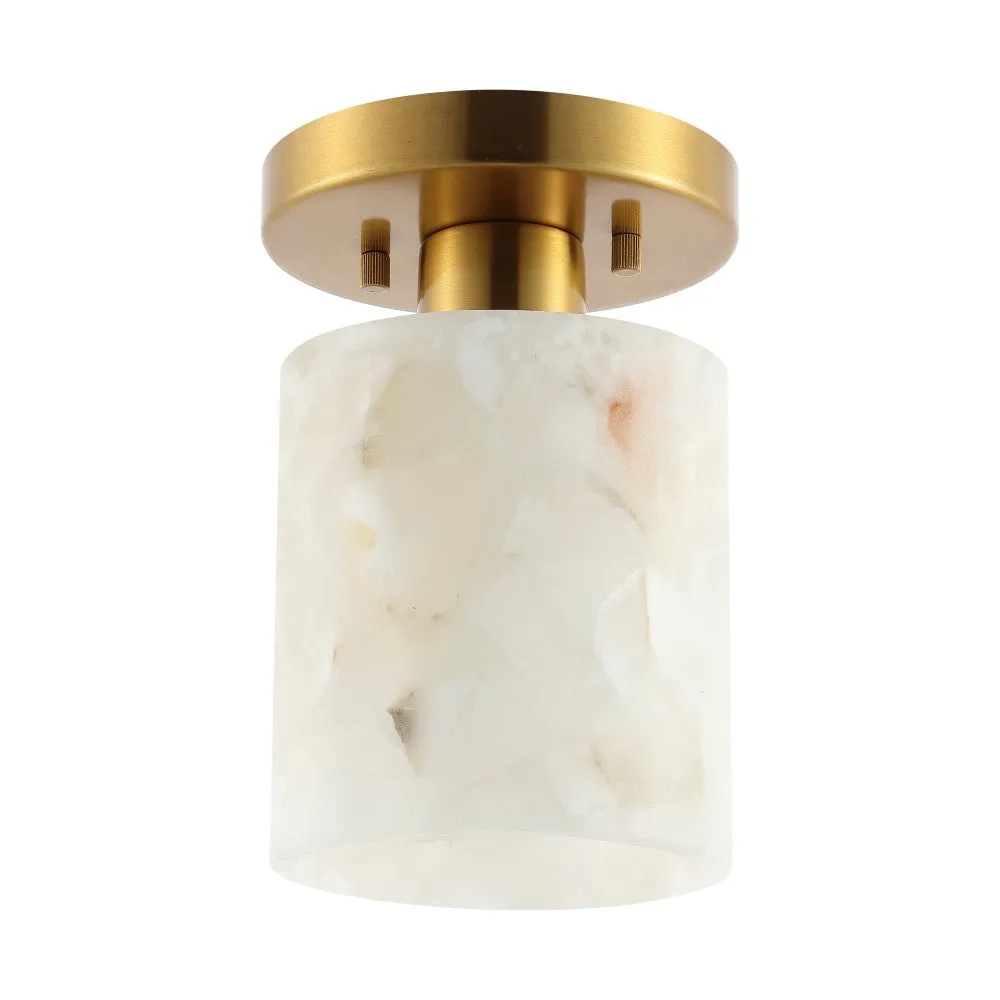 Beachcrest 5.13" 1-Light Modern Contemporary Alabaster/Iron Cylinder LED Semi Flush Mount