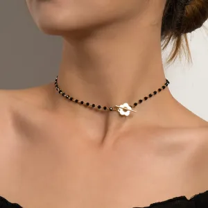 Bohemian Elegant Choker Necklace with Black Crystal Beads