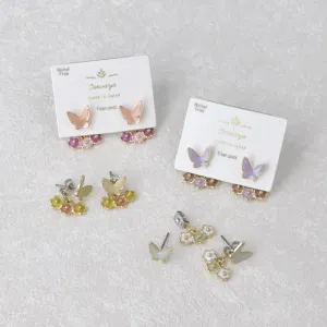 Butterfly and Flower Front Back Earrings