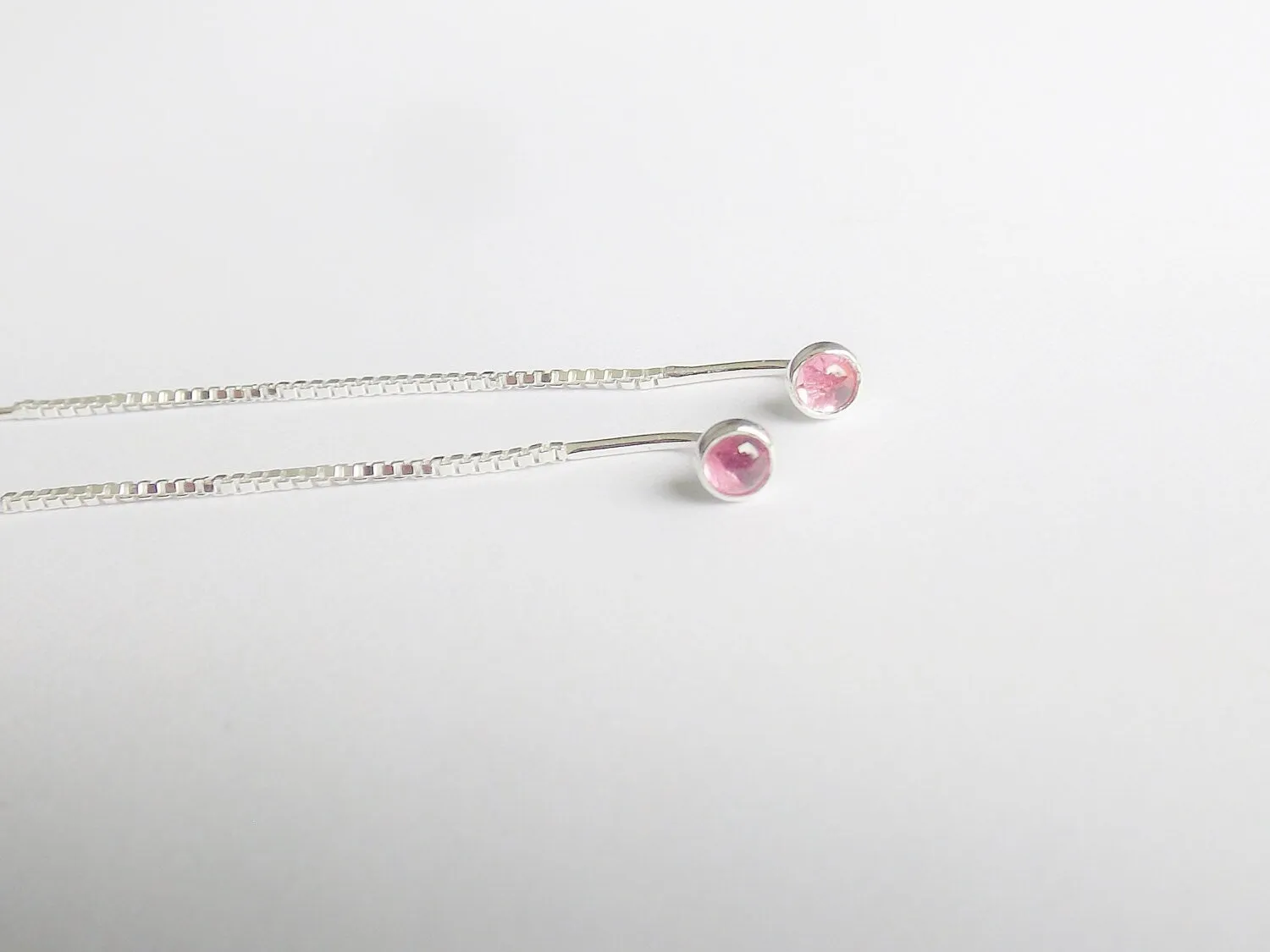 Chain Earrings,Threader Earrings,Delicate Chain Earrings,Minimalist,Edgy Jewelry,Tourmaline Earrings,PinkThreader Earrings,Chain,Gemstone