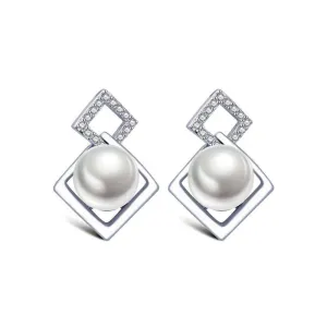 Charming Style Geometric Square White Pearl - 925 Sterling Silver