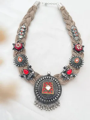 Designer Jute Necklace With Meenakari Work