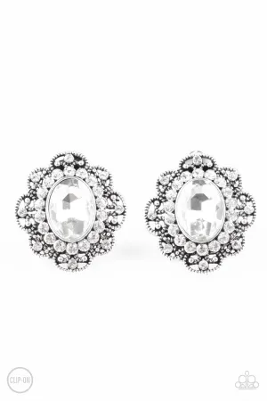 Dine and Dapper White Clip On Earrings - Paparazzi Accessories