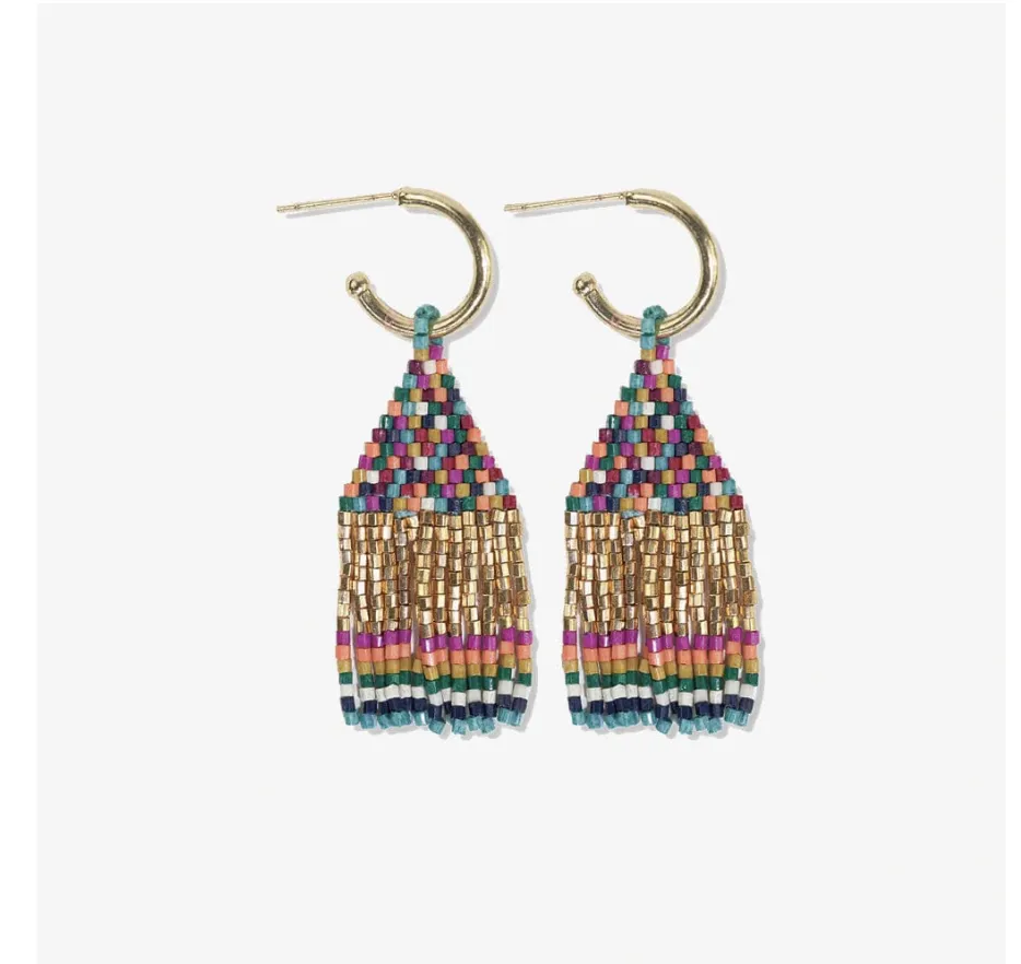 Earrings | Ink & Alloy | Leta Mini Gold Hoop Confetti Top Stripe Short Fringe | Muted | Pre Order