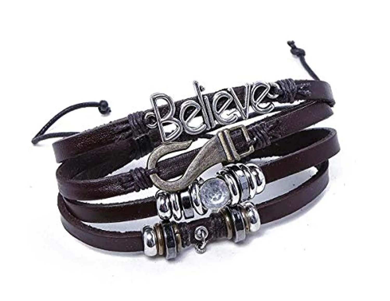 Electomania Multilayer Beads Leaf Charm Unisex Gift Leather Bracelet for Boys Mens (Brown)