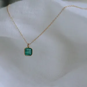 Emerald Octogon Pendant Necklace - Solid 14kt