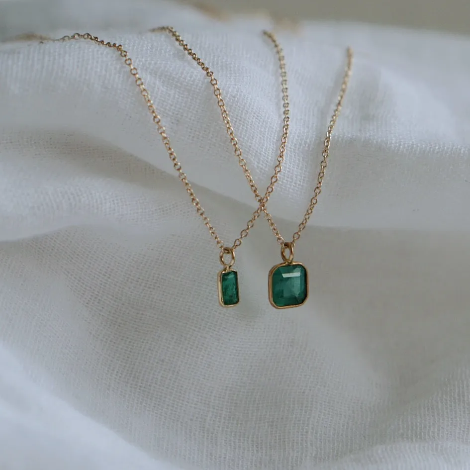 Emerald Octogon Pendant Necklace - Solid 14kt