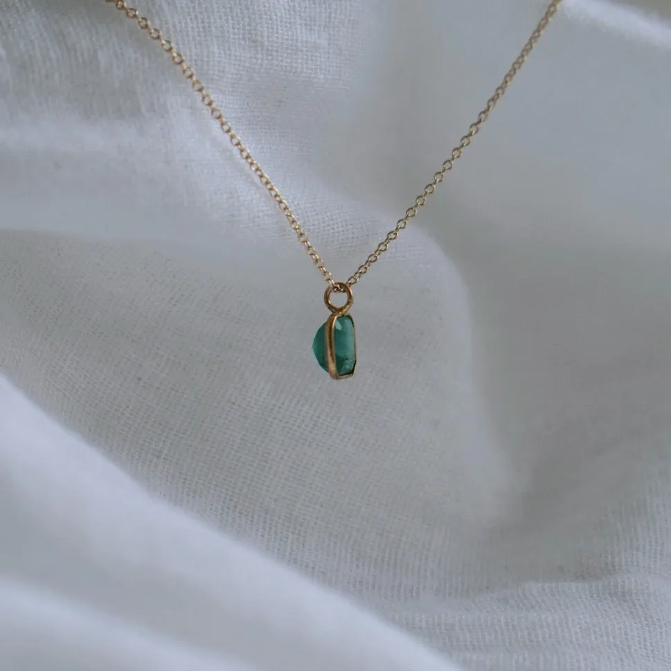 Emerald Octogon Pendant Necklace - Solid 14kt