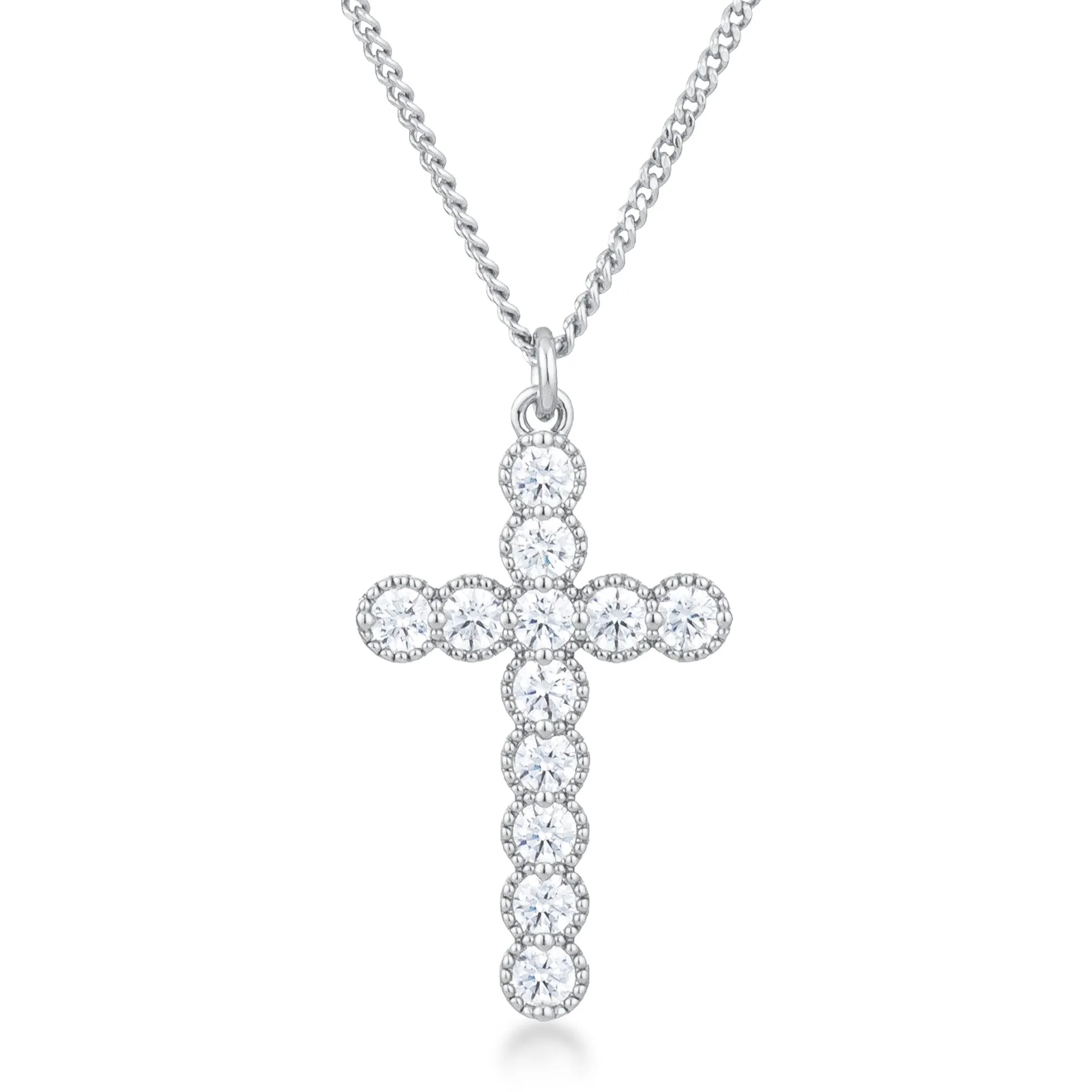 Erin Micro Beaded Rose Gold CZ Cross Pendant