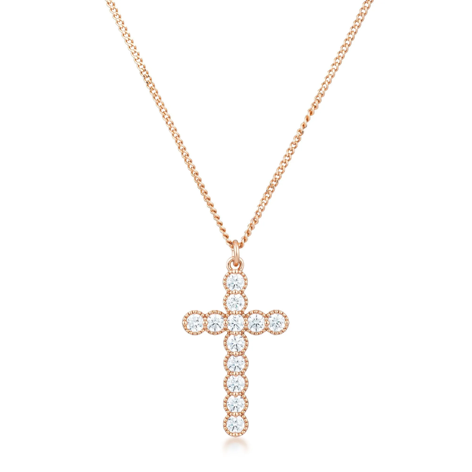 Erin Micro Beaded Rose Gold CZ Cross Pendant