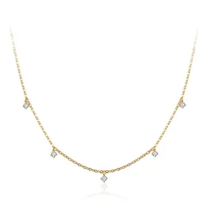 FANCIME “5 Stone” Minimalist Chain 14K Solid Gold Necklace