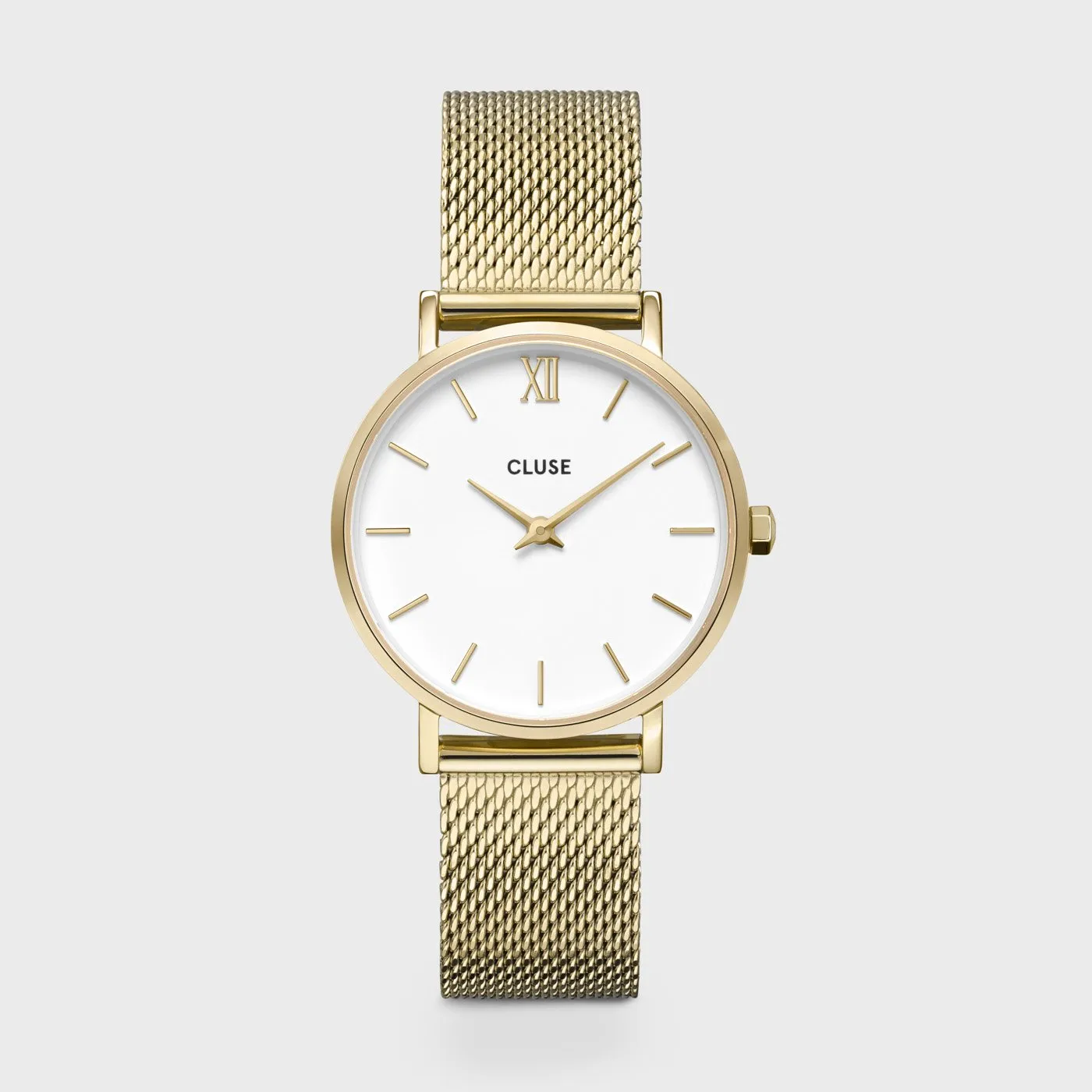 Gift Box Minuit Watch Mesh & Grey Leather Strap, Gold Colour