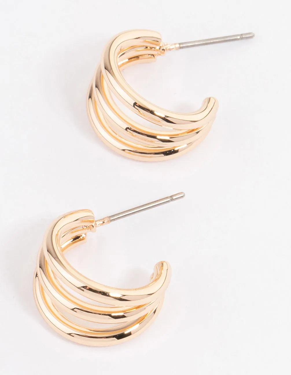 Gold Classic Triple Illusion Huggie Earrings