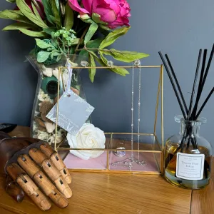 Gold Tone Glass Jewellery Storage Stand In Pink