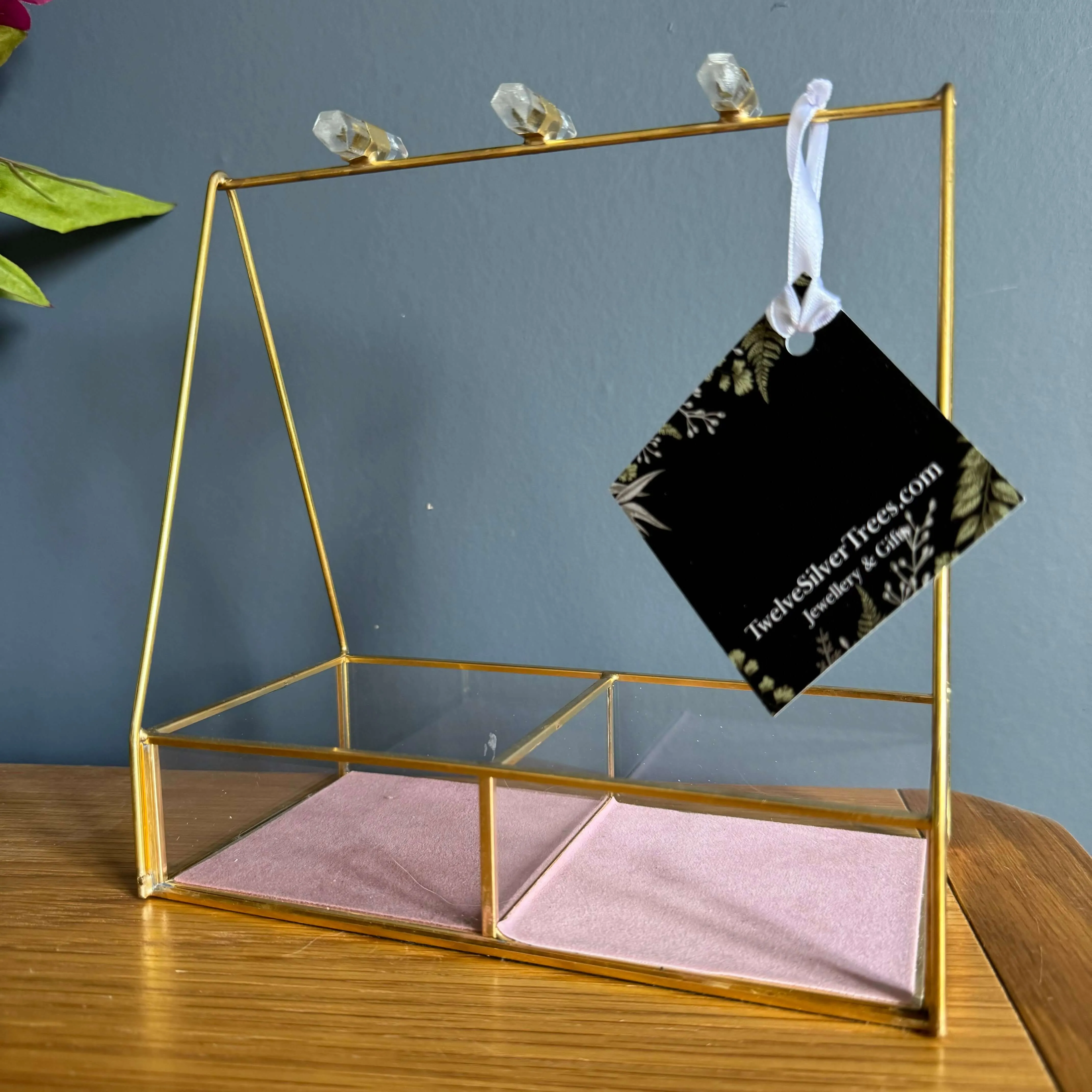 Gold Tone Glass Jewellery Storage Stand In Pink