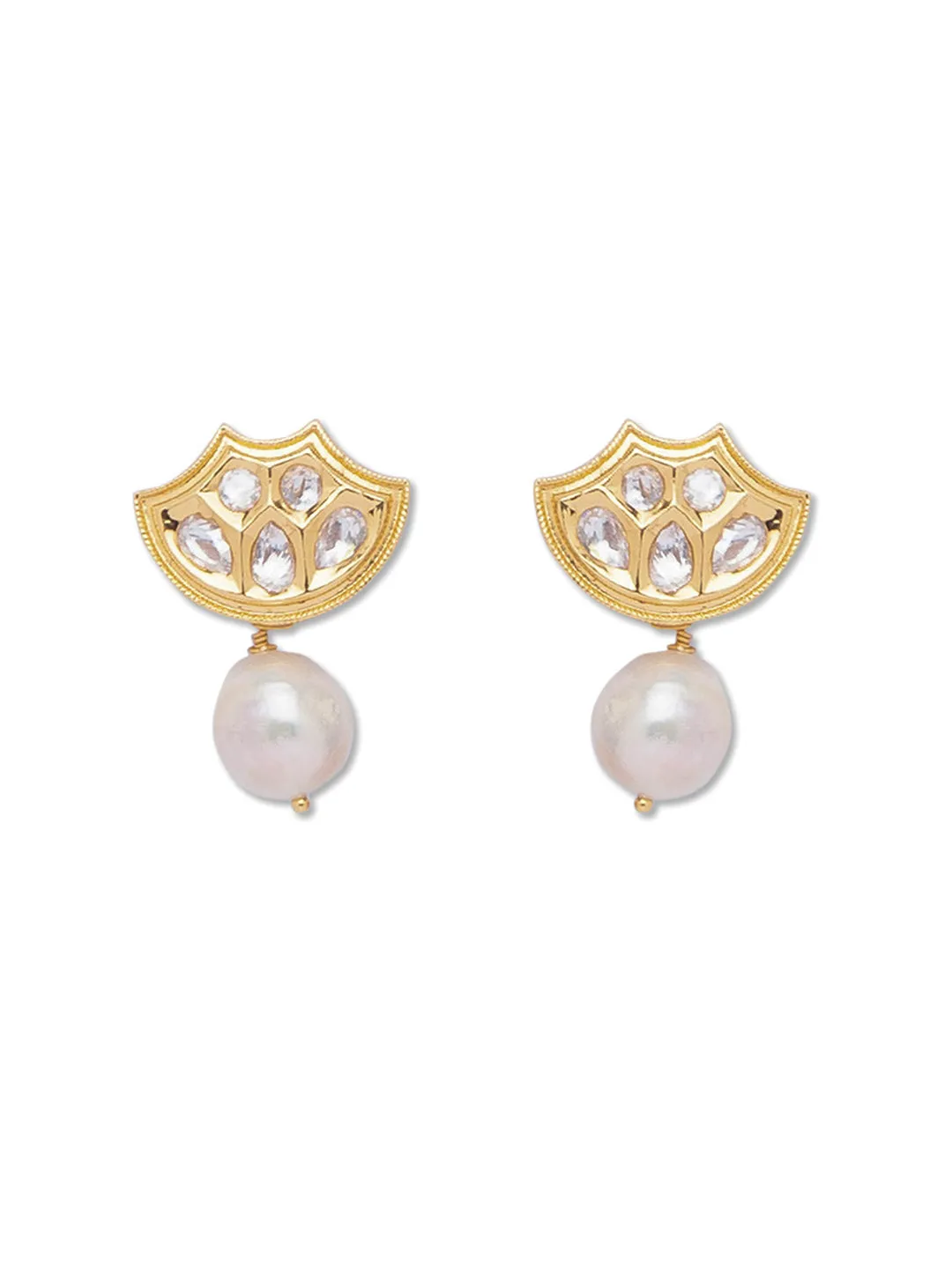 golden and Pearly White Kundan Earrings .