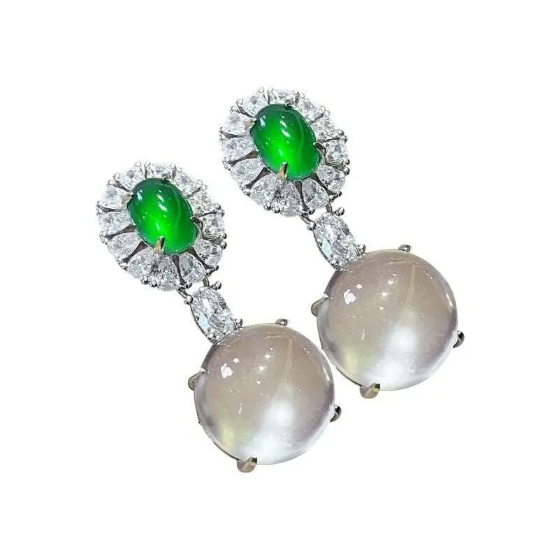 Inspired Design Natural Ice Round Jade Chalcedony Drop Earrings