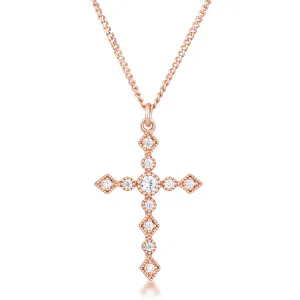 Jelana Delicate Vintage CZ Rose Gold Cross Pendant