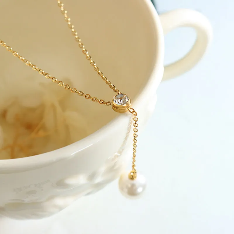 Lilac Crystal Pearl Gold Necklace