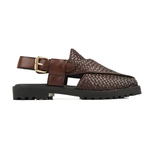 Masami - Men's Dark Brown Hand Woven Calf Leather Sandal