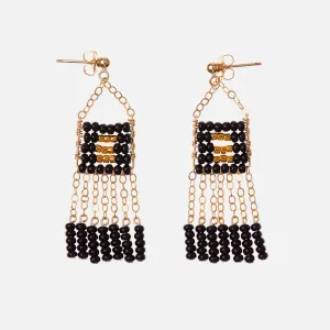 Minimalist Earrings Short Black Beaded