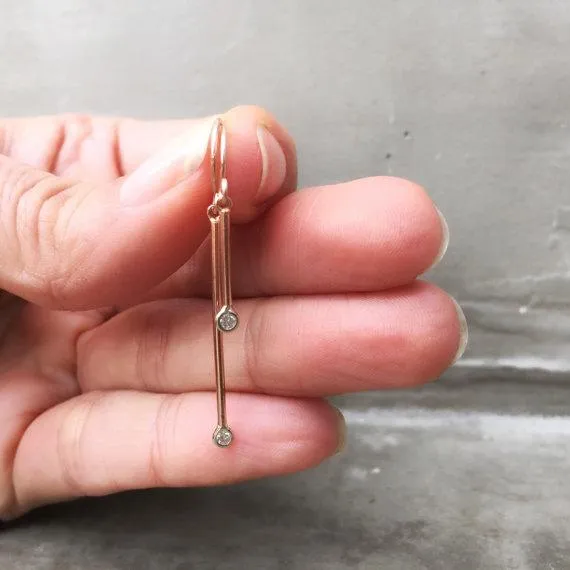 Pendulum Minimalist Rose Gold Diamond Earrings