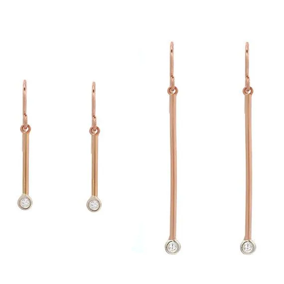 Pendulum Minimalist Rose Gold Diamond Earrings